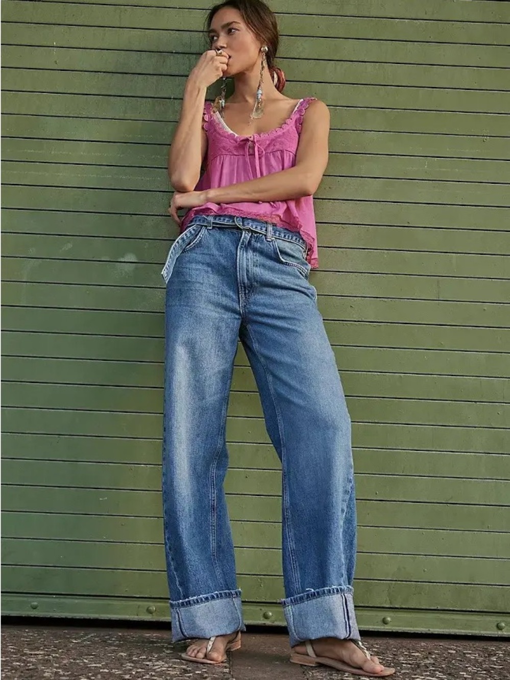 Free People We The Free East Bay Cuffed Relaxed Fit Straight Jeans Spunk 32